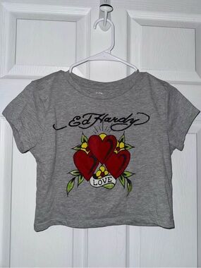 Ed Hardy Gray Short Sleeve Cropped Tee